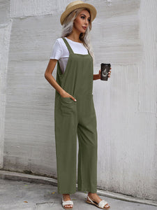 Women's Solid Overalls with Front Pockets in 9 Colors S-XL - Wazzi's Wear