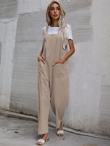 Women's Solid Overalls with Front Pockets in 9 Colors S-XL - Wazzi's Wear
