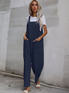 Women's Solid Overalls with Front Pockets in 9 Colors S-XL - Wazzi's Wear