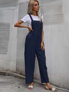 Women's Solid Overalls with Front Pockets in 9 Colors S-XL - Wazzi's Wear