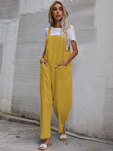 Women's Solid Overalls with Front Pockets in 9 Colors S-XL - Wazzi's Wear