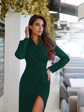 Load image into Gallery viewer, Women’s Long Sleeve Midi Dress with Wrap Waist and Leg Slit in 4 Colors S-2XL - Wazzi&#39;s Wear