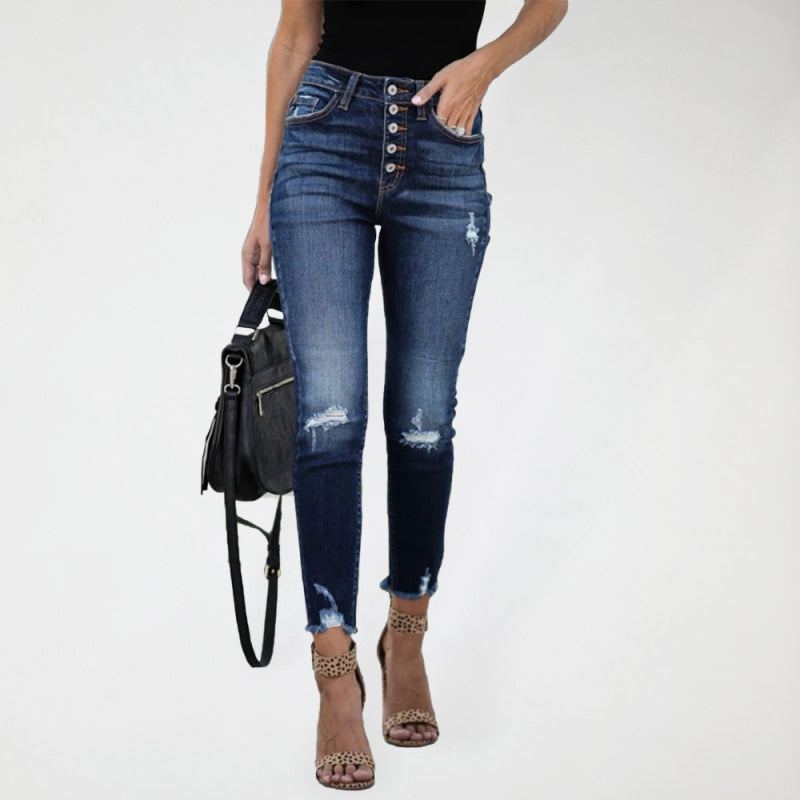 Women's Ripped High Waist Crop Skinny Jeans Waist 27-33 - Wazzi's Wear