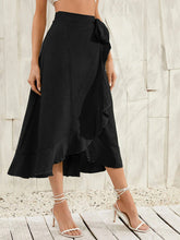 Load image into Gallery viewer, Solid Ruffled Skirt with Waist Tie and Asymmetric Hem in 8 Colors S-XL