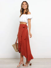 Load image into Gallery viewer, Solid Ruffled Skirt with Waist Tie and Asymmetric Hem in 8 Colors S-XL