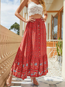 Women's Bohemian Print Tiered Maxi Skirt in 4 Colors S-1X - Wazzi's Wear