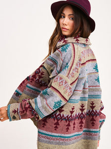 Women's Ethnic Geometric Long Sleeve Wool Jacket in 6 Colors S-XL - Wazzi's Wear