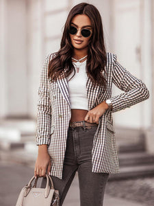Women's Plaid Print Double-Breasted Blazer in 4 Patterns, S-1X