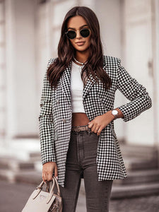 Women's Plaid Print Double-Breasted Blazer in 4 Patterns, S-1X