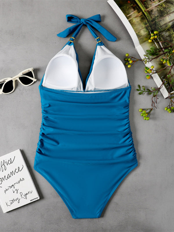 Women's Halter One-piece Swimsuit in 11 Colors Sizes S-XL - Wazzi's Wear