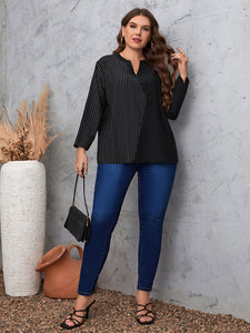 Women’s Plus Size Long Sleeve Contrast Top with Buttons in 2 Colors Sizes 16-30