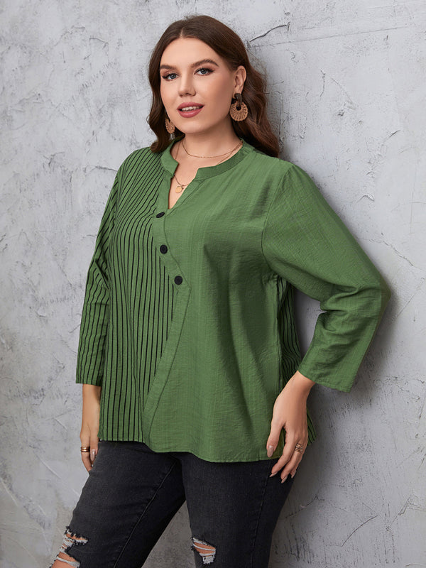 Women’s Plus Size Long Sleeve Contrast Top with Buttons in 2 Colors Sizes 16-30 - Wazzi's Wear
