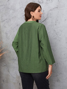 Women’s Plus Size Long Sleeve Contrast Top with Buttons in 2 Colors Sizes 16-30