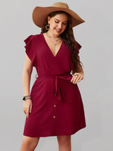 Load image into Gallery viewer, Plus Size Knee Length Dress with V-Neck and Waist Tie XL-4XL