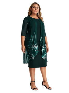 Women’s Plus Size Midi Dress with Floral Overlay and Mid-Length Sleeves in 4 Colors Sizes 14-26 - Wazzi's Wear