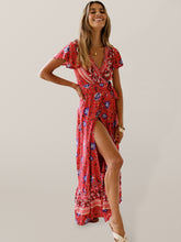 Load image into Gallery viewer, Women&#39;s Bohemian Print Wrap Maxi Dress in 2 Colors Sizes 2-16