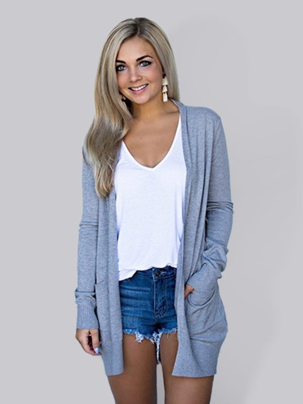 Women's Long Sleeve T-Shirt Cardigan in 5 Colors Sizes 4-18 - Wazzi's Wear