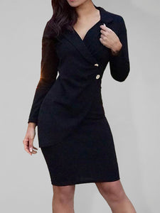 Women's V-Neck Double Breasted Suit Dress with Buttons in 4 Colors Sizes 2-14