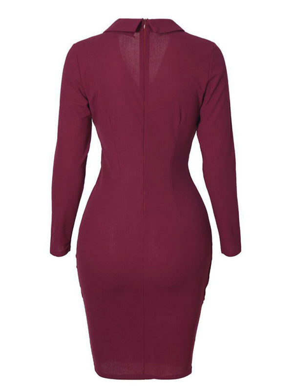 Women's V-Neck Double Breasted Suit Dress with Buttons in 4 Colors Sizes 2-14 - Wazzi's Wear