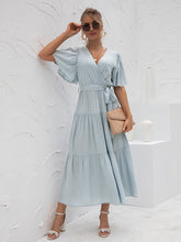 Load image into Gallery viewer, Women’s Solid Short Sleeve V-Neck Ruffled Midi Dress in 3 Colors S-XL