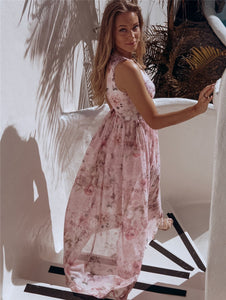 Women’s Floral Print Sleeveless Chiffon Maxi Dress in 4 Colors - Wazzi's Wear