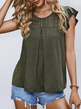 Load image into Gallery viewer, Women&#39;s Solid Lace Trim Top with Ruffled Short Sleeves in 4 Colors S-XL