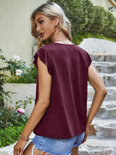 Load image into Gallery viewer, Women&#39;s Solid Lace Trim Top with Ruffled Short Sleeves in 4 Colors S-XL