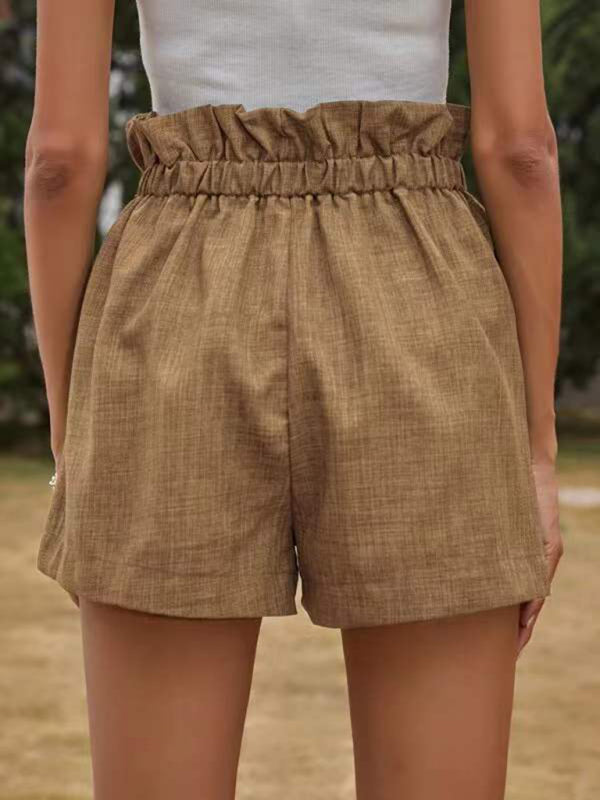 Women's Solid Textured Ruffled Drawstring Pull-On Shorts in 5 Colors S-2XL - Wazzi's Wear