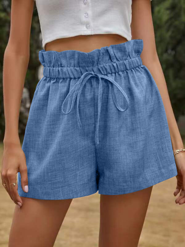 Women's Solid Textured Ruffled Drawstring Pull-On Shorts in 5 Colors S-2XL - Wazzi's Wear