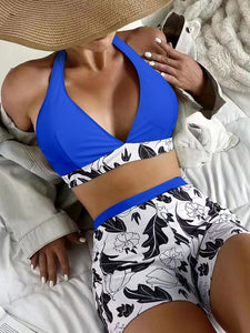 Women's Printed Bikini Top and High Waist Shorts Swim Set in 5 Colors S-XL