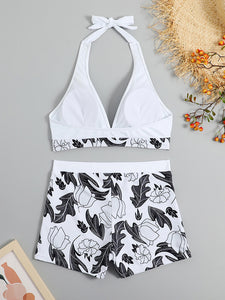 Women's Printed Bikini Top and High Waist Shorts Swim Set in 5 Colors S-XL