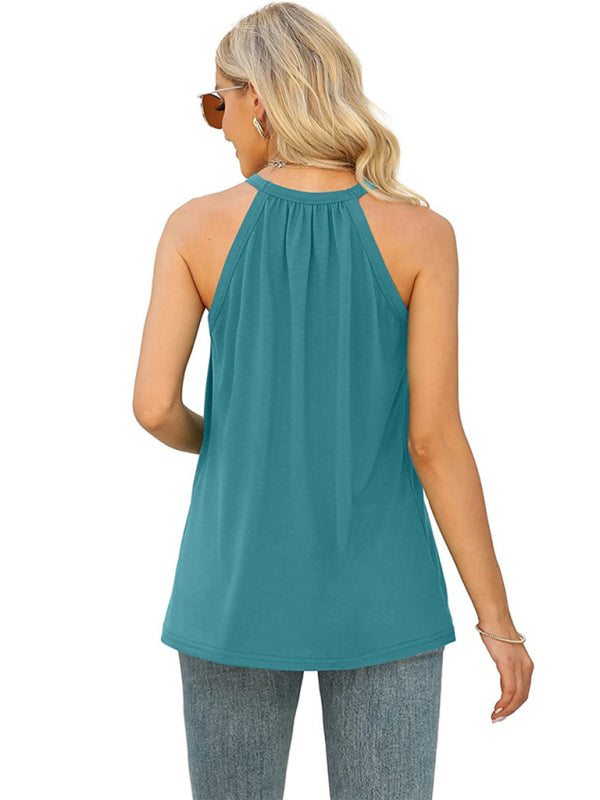 Women's Halter Neck Sleeveless Top with Lace Panel - Wazzi's Wear