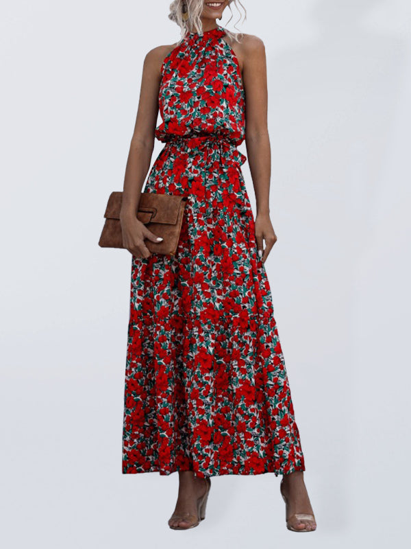 Women's Floral Halter Neck Maxi Dress in 5 Colors S-XL