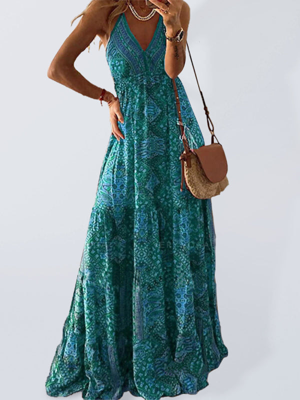 Women's Bohemian Print Maxi Dress in 6 Colors Sizes 2-14 - Wazzi's Wear
