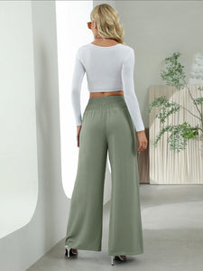 Women's High Waist Wide Leg Pants with Button Detail in 3 Colors Sizes 4-12 - Wazzi's Wear