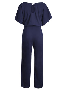 Women's Solid Crewneck Short Sleeve Jumpsuit in 4 Colors S-XL