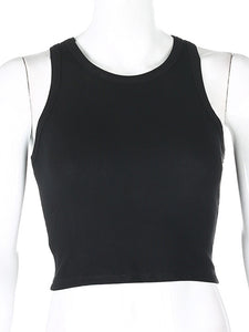 Women's Solid Rib Knit Stretch Crop Tank in 5 Colors S-L