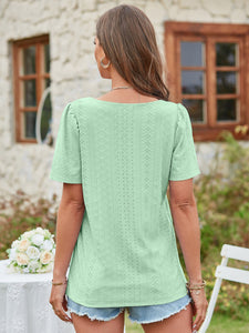 Women's Solid Square Neck Top with Short Sleeves in 9 Colors Sizes 4-20