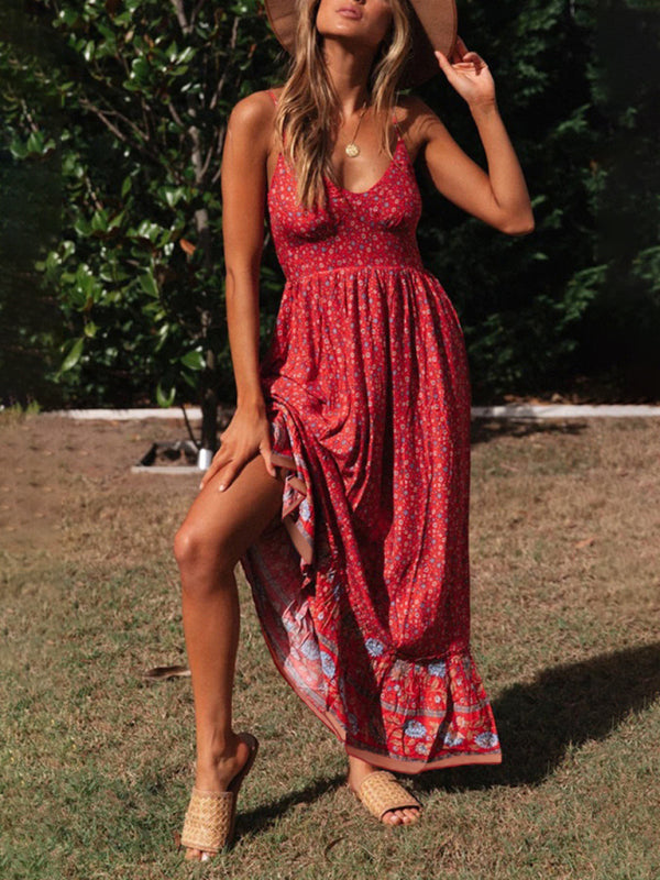 Bohemian V-Neck Floral Sleeveless Maxi Dress in 3 Colors Sizes 2-12 - Wazzi's Wear