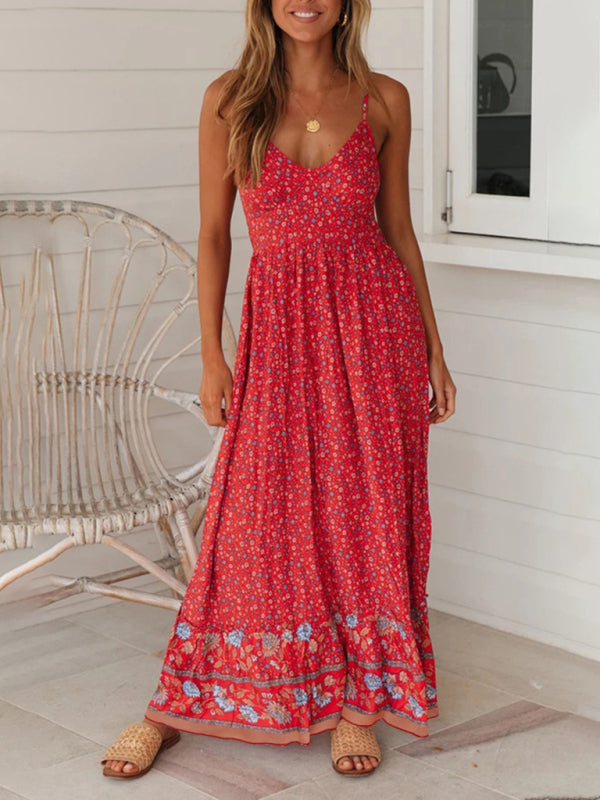 Bohemian V-Neck Floral Sleeveless Maxi Dress in 3 Colors Sizes 2-12 - Wazzi's Wear