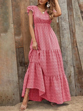 Load image into Gallery viewer, Women&#39;s Floral V-Neck Ruffled Maxi Dress with Short Sleeves in 4 Colors Sizes 2-12