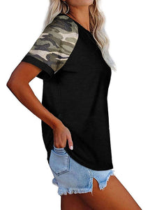 Women's Camouflage Round Neck Short Sleeve T-Shirt in 5 Colors Sizes S-XXL - Wazzi's Wear