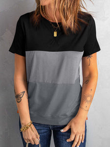 Women's Casual Colorblock Short Sleeve Round Neck T-Shirt in 3 Colors Sizes 4-14