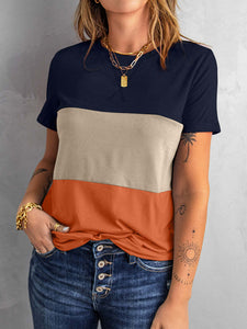 Women's Casual Colorblock Short Sleeve Round Neck T-Shirt in 3 Colors Sizes 4-14