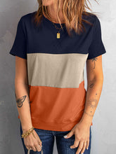 Load image into Gallery viewer, Women&#39;s Casual Colorblock Short Sleeve Round Neck T-Shirt in 3 Colors Sizes 4-14