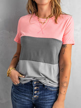 Load image into Gallery viewer, Women&#39;s Casual Colorblock Short Sleeve Round Neck T-Shirt in 3 Colors Sizes 4-14