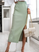 Load image into Gallery viewer, Women&#39;s Solid Midi Skirt with Side Slit and Buttons in 5 Colors Sizes 4-12