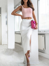 Load image into Gallery viewer, Women&#39;s Solid Midi Skirt with Side Slit and Buttons in 5 Colors Sizes 4-12