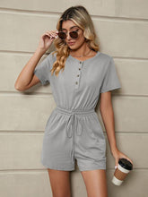 Load image into Gallery viewer, Women&#39;s Knit Short Sleeve Romper with Waist Tie in 4 Colors - Wazzi&#39;s Wear