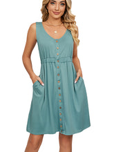 Load image into Gallery viewer, Women&#39;s Solid Sleeveless A-line Dress with Buttons and Pockets in 7 Colors Sizes 4-12